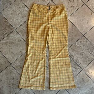 Mustard plaid slacks with slight flare and three buttons size 12